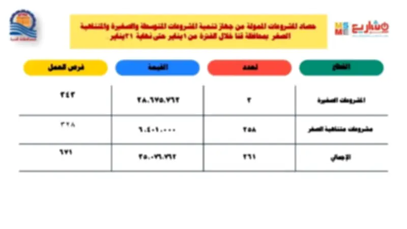 تمويل 261 مشروعًا لشباب الخريجين بقنا بـ35 مليون جنيه خلال شهر يناير