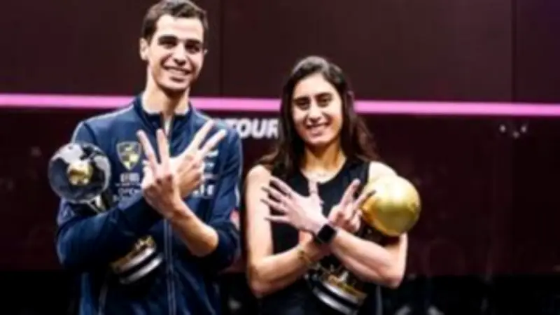 وزير الرياضة يهنئ الشربيني وعسل بعد تتويجهما ببطولة ويندي للاسكواش