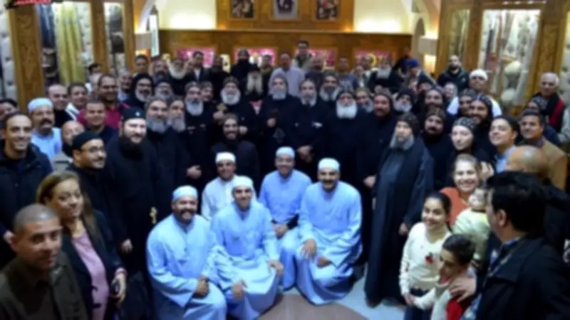 رهبان دير الأنبا بيشوي والكهنة يحتفلون بذكرى نياحة الأنبا صرابامون بالقداس الإلهي