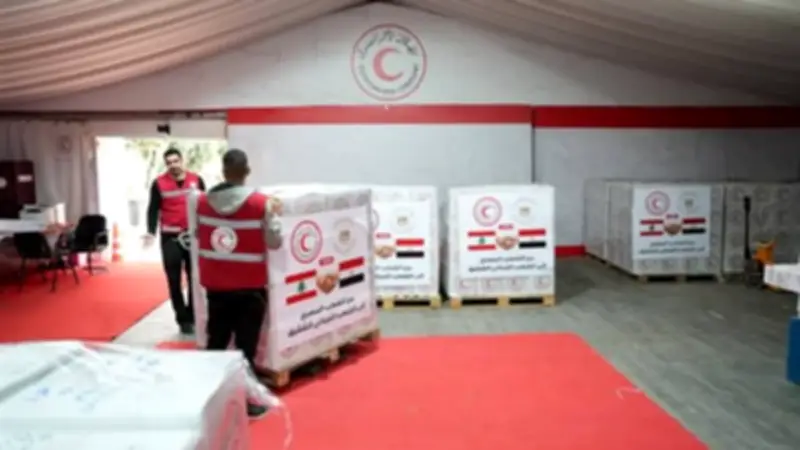 الهلال الأحمر المصري يرسل ألف طن من المساعدات الإنسانية إلى لبنان لدعم النازحين