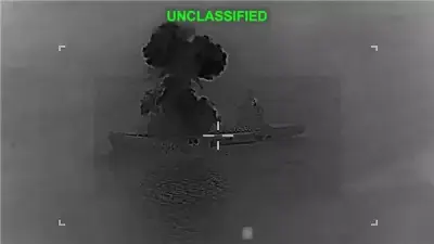 الجيش الأمريكي يوثق لحظة تدمير حاملة طائرات إيرانية مسيرة في عرض البحر