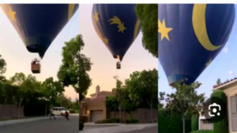 منطاد يحمل 13 شخصًا يهبط فجأة في حديقة سيدة أثناء ممارستها اليوجا في كاليفورنيا