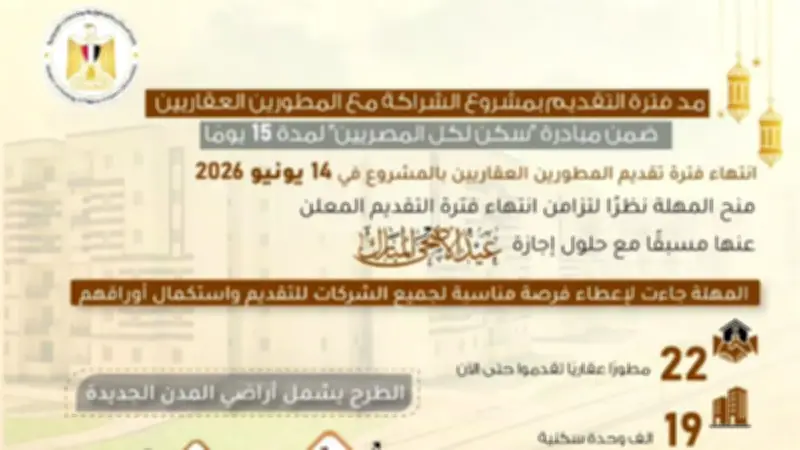 مد فترة التقديم بمشروع الشراكة مع المطورين العقاريين 15 يوماً إضافية