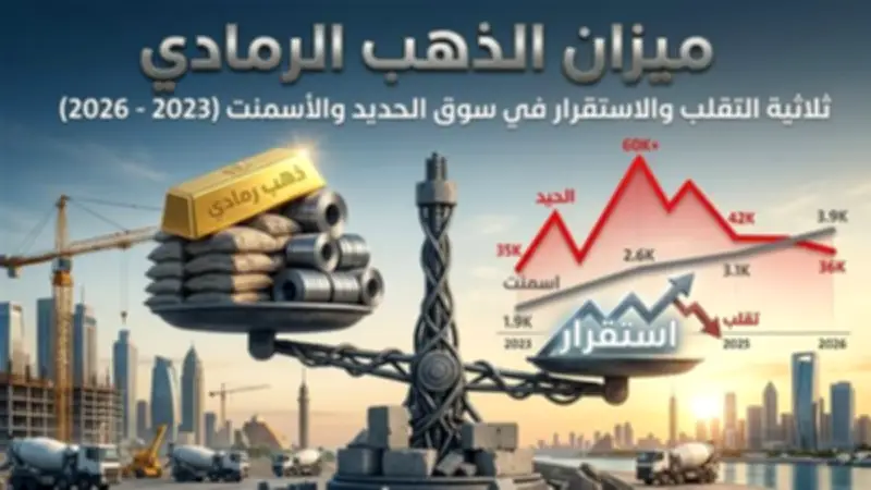ميزان الذهب الرمادي: 3 سنوات من التقلب والاستقرار في سوق الحديد والأسمنت (2023-2026)