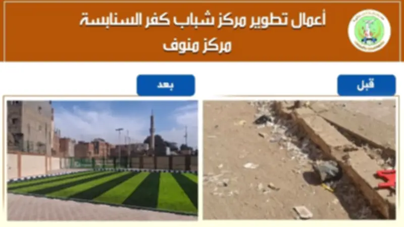 محافظ المنوفية يعلن الانتهاء من تطوير مركز شباب كفر السنابسة بـ8 ملايين جنيه