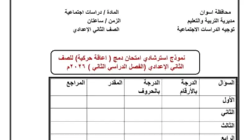 تعليم أسوان يتيح نماذج استرشادية لطلاب الدمج في الدراسات الاجتماعية