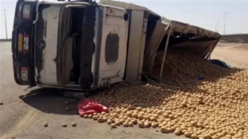 إصابة سائق في انقلاب تريلا محملة بالبطاطس بالوادي الجديد