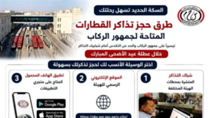 طرق الحصول على تذاكر قطارات السكك الحديدية في عيد الأضحى (إنفوجراف)