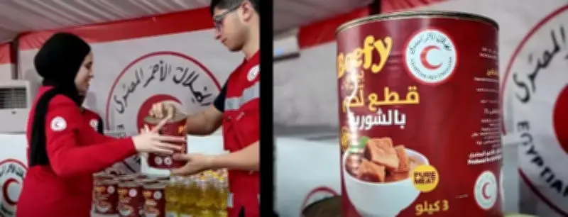 من مصر لغزة: الهلال الأحمر يوزع أول شحنة لحوم مطهية على أهالي القطاع