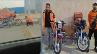 ضبط عاملي دليفري لإتلاف مطب صناعي والسير عكس الاتجاه بحدائق أكتوبر