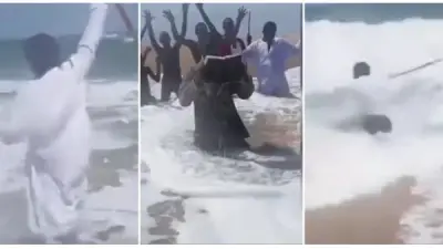 كاهن إفريقي يدعي شق البحر بعصا ويسقط أمام أتباعه