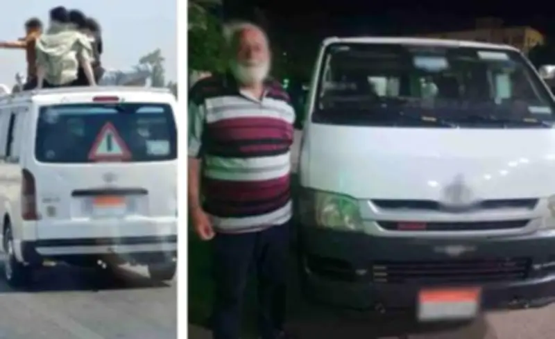 ضبط سائق ميكروباص سمح للركاب بالجلوس فوق السيارة في الدقهلية