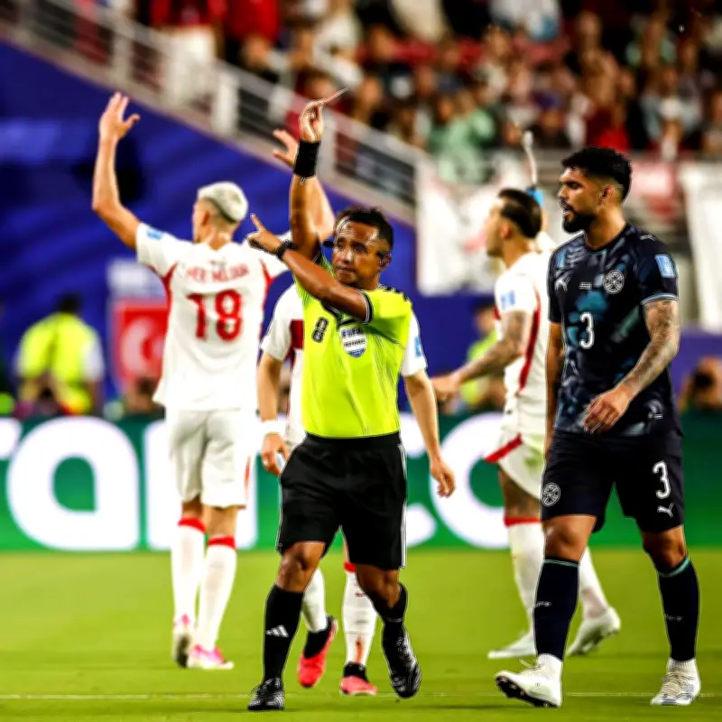 طرد لاعب بعد وضع يده على فم منافسه في مباراة تركيا وباراجواي