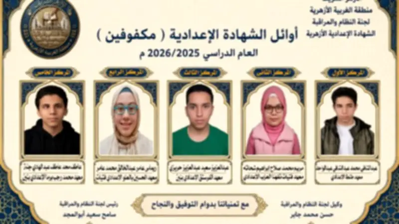 أسماء أوائل الشهادة الإعدادية والابتدائية الأزهرية 2026 في الغربية