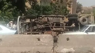 انقلاب سيارة نقل على الطريق الزراعي بالقليوبية دون خسائر بشرية