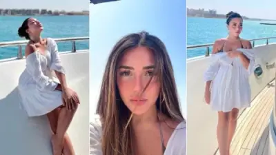 سارة سلامة تخطف الأنظار بفستان قصير في جلسة تصوير بحرية جديدة