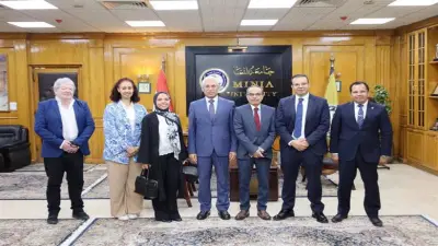 رئيس جامعة المنيا يستقبل وفد التعاون الأوروبي لدعم الشراكات البحثية الدولية