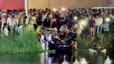 صور انتشال السيارة الغارقة في ترعة المريوطية بعد مصرع 6 أشخاص