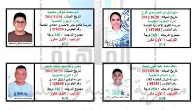 بالأسماء: أوائل الشهادة الإعدادية بالقاهرة بنسبة نجاح 73%